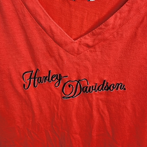 Harley Davidson Snap Shoulder Short Sleeve Vneck Orange 1X - Picture 7 of 10